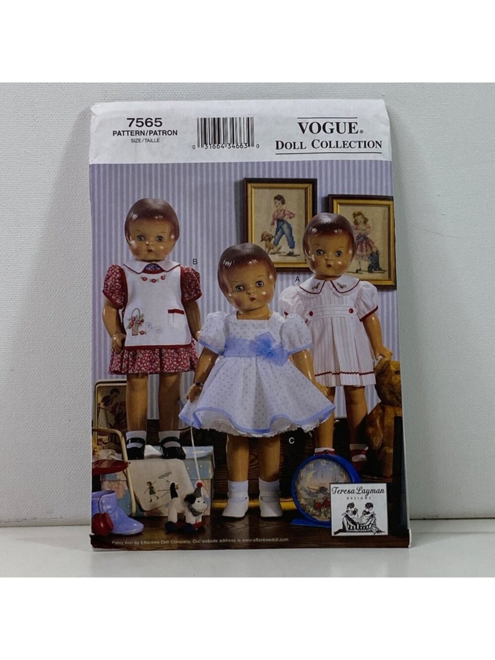 Vogue 7565 Doll Collection 18" 1930s Clothing Pattern Uncut Dress Slip Apron
